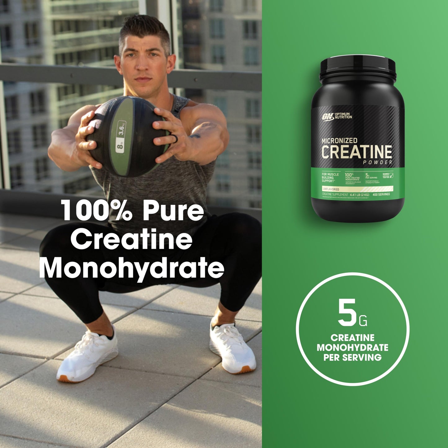 Optimum Nutrition Micronized Creatine Monohydrate Powder, Unflavored, 400 Servings