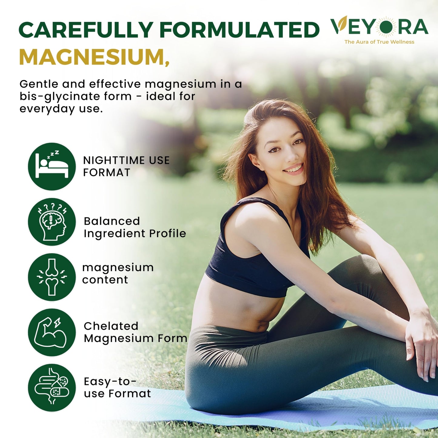 VEYORA Magnesium Bisglycinate Complex 5000 mg Capsules, 60 Count