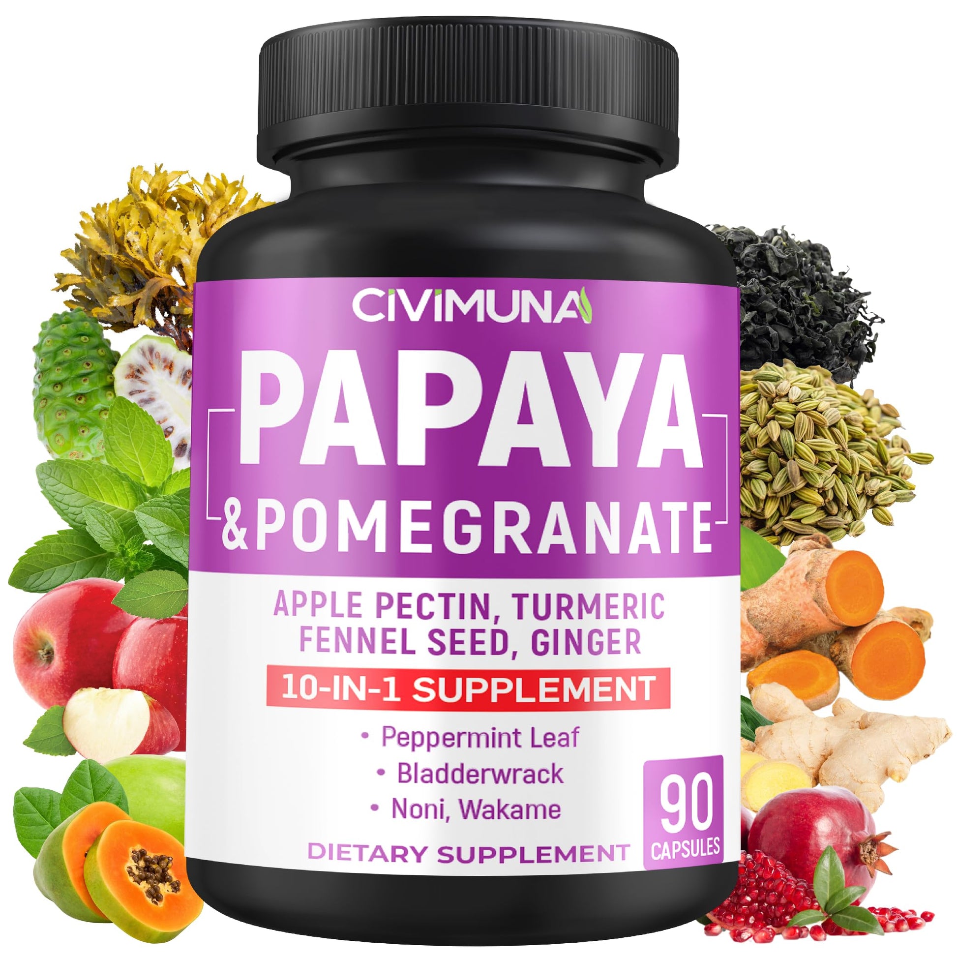 CIVIMUNA Papaya Capsules with Papaya, Pomegranate, Apple Pectin and More, 90 Capsules