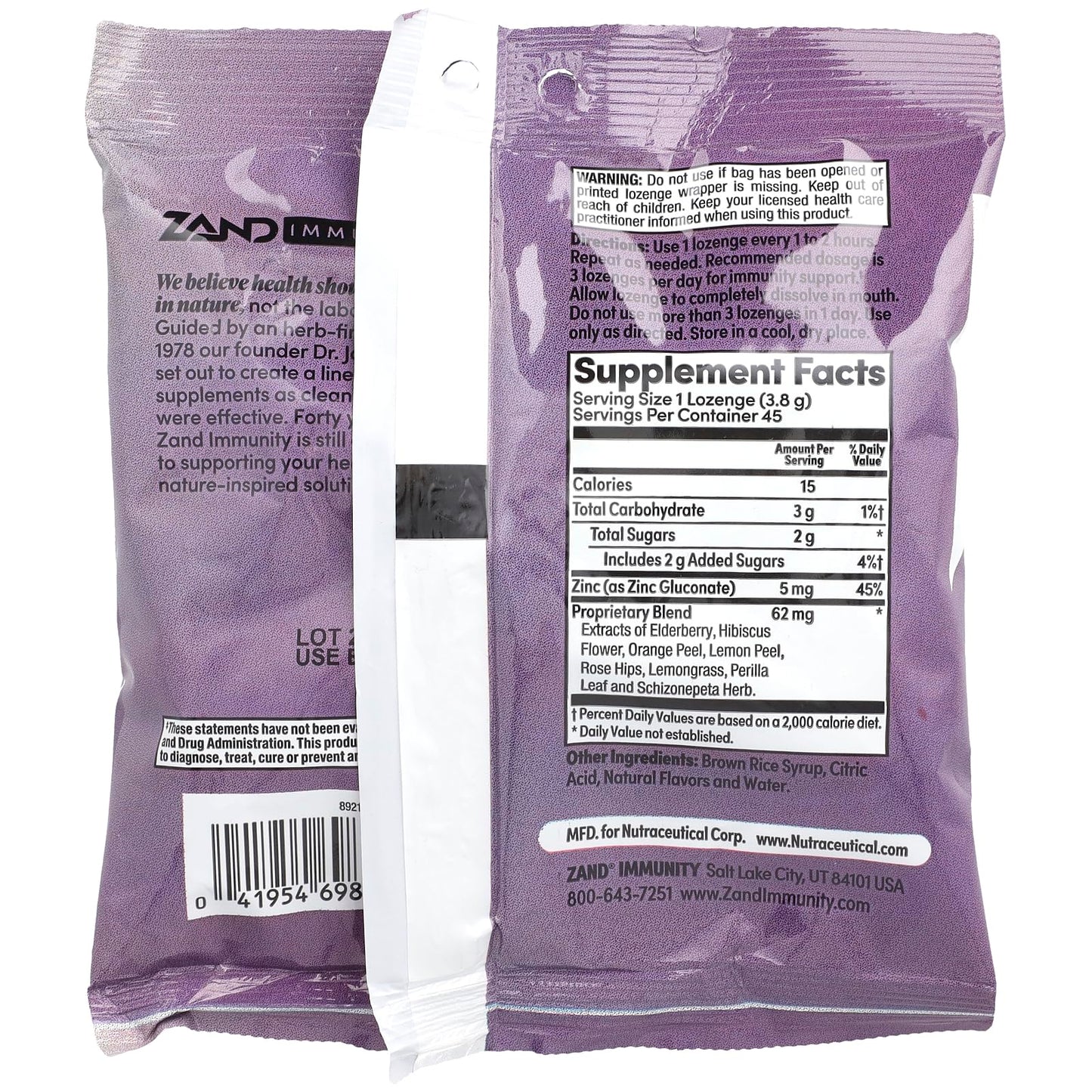 ZAND Immunity, Elderberry Zinc, Natural 45 Lozenges