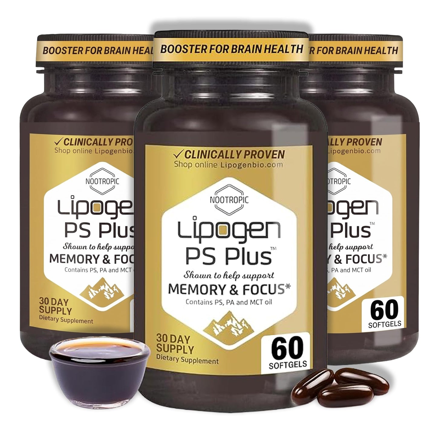 Lipogen PS Plus Senior Brain Supplements for Memory & Focus Softgels, 180 Softgels
