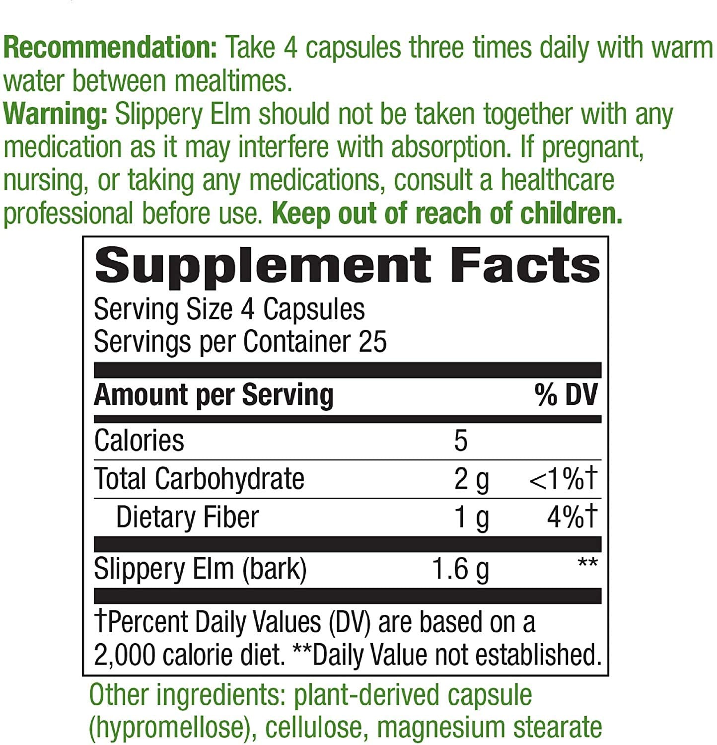 Nature's Way Slippery Elm Bark Capsules, 300 Capsules