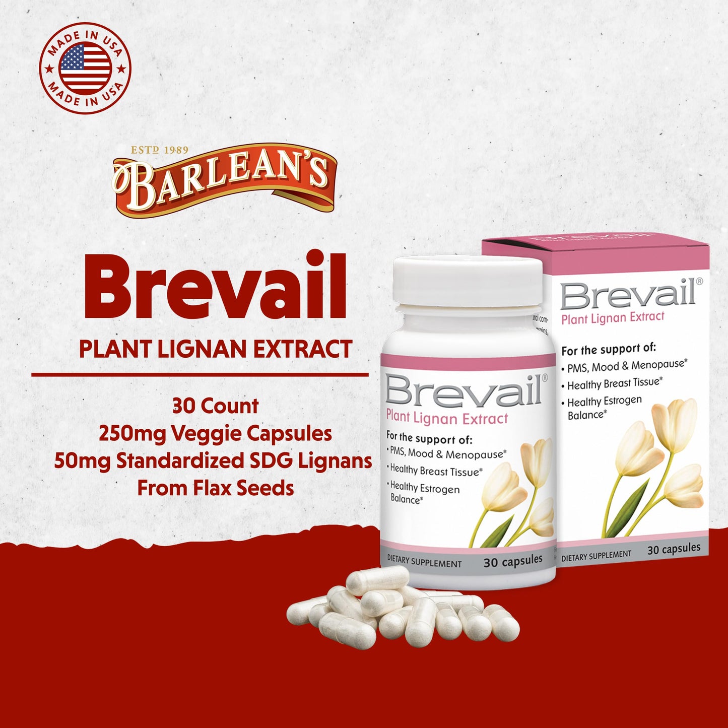 Barlean's Brevail Plant Lignan Extract Supplements Capsules 30 Count