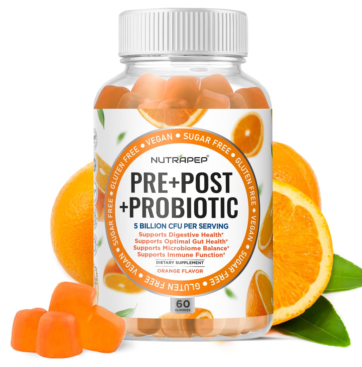 NutraPep Prebiotic Probiotic & Postbiotic Gummies for Women Men & Kids Children 60 Count