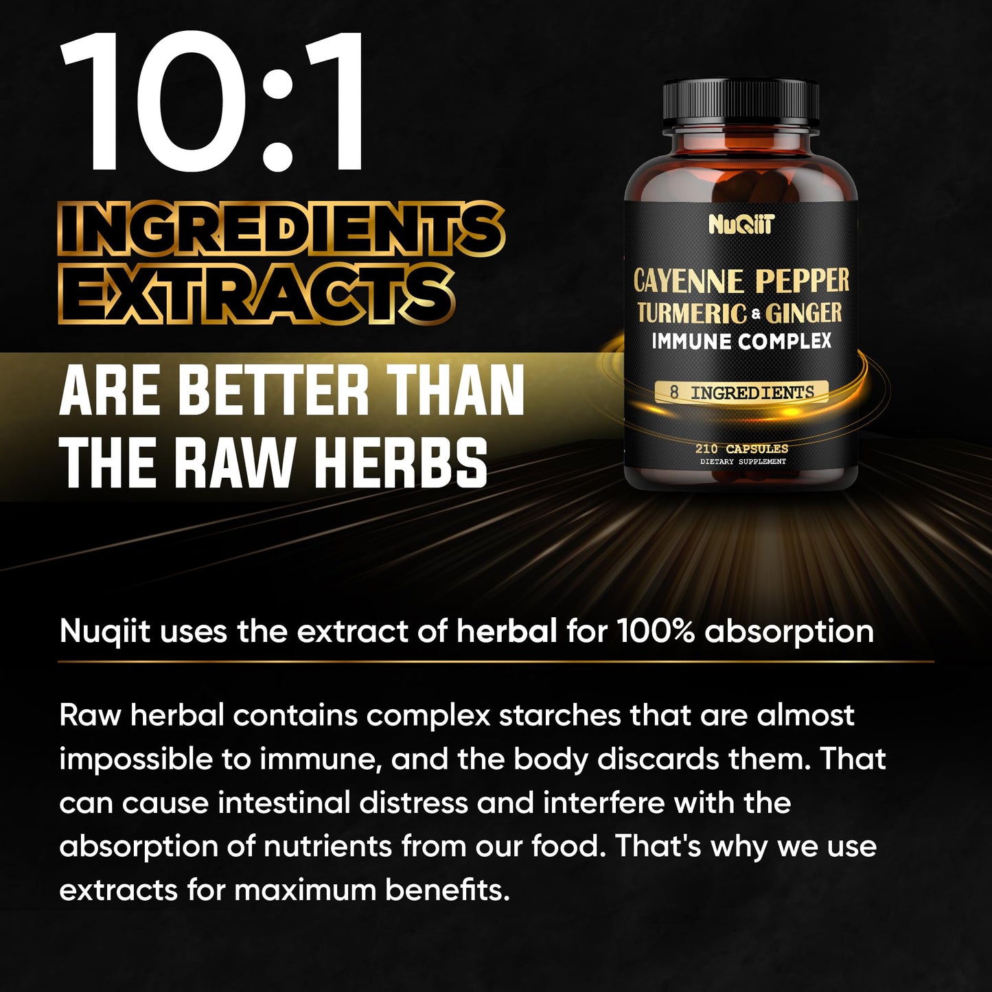 NUQIIT Cayenne Pepper Capsules Organic with Turmeric, Ginger, Immune Support Complex Including Elderberry, Echinacea, Garlic Bulb, Digestion, Heart Health & Body Management, 210 Capsules