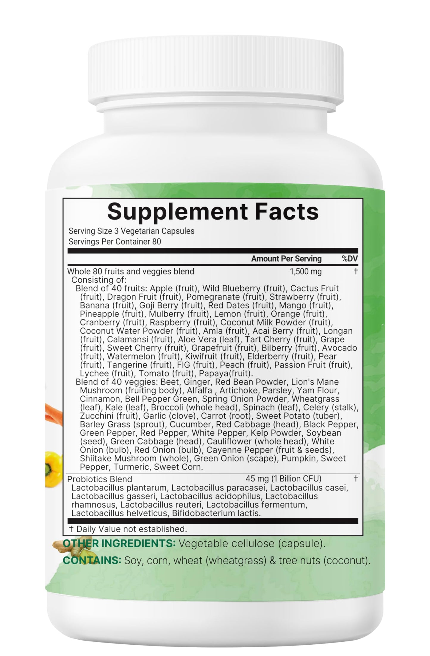 Micro Ingredients Fruit and Veggies Supplement with Probiotics Capsules, 240 Count