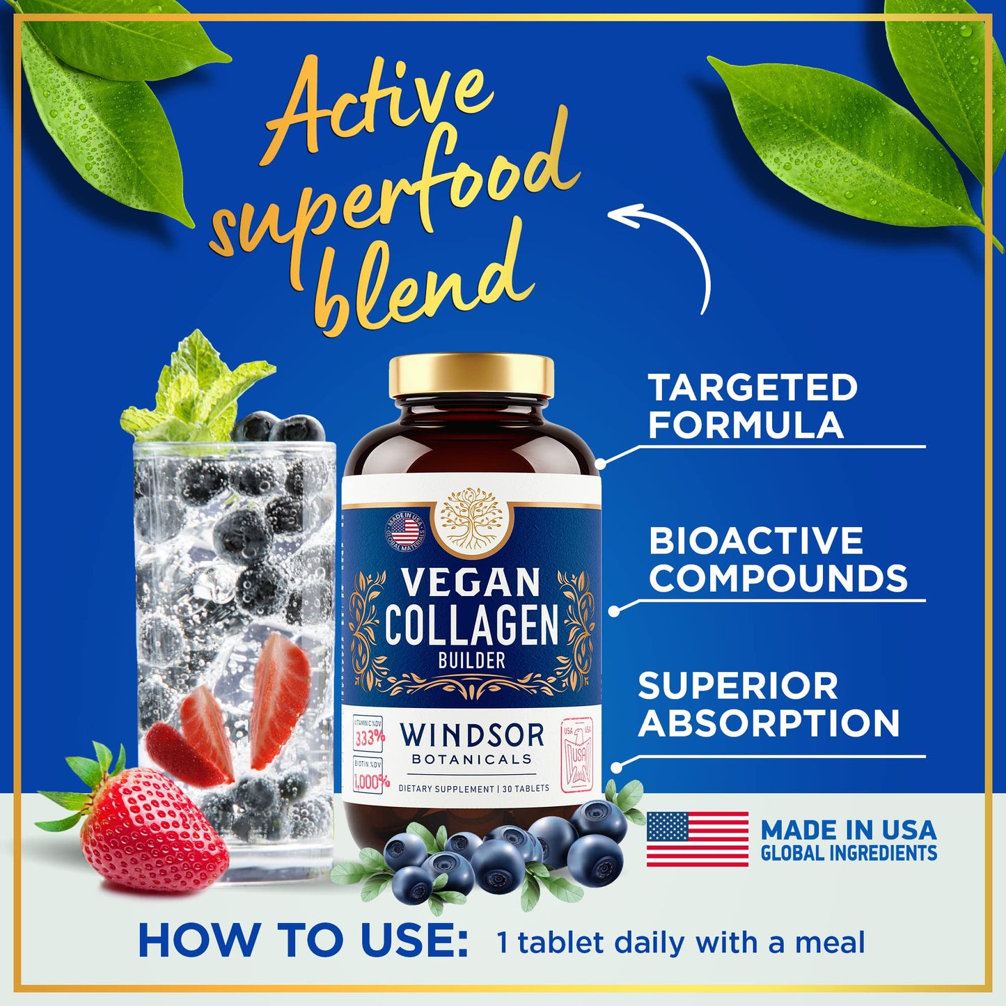 WINDSOR BOTANICALS Vegan Collagen for Women and Men Tablets, 60 Tablets