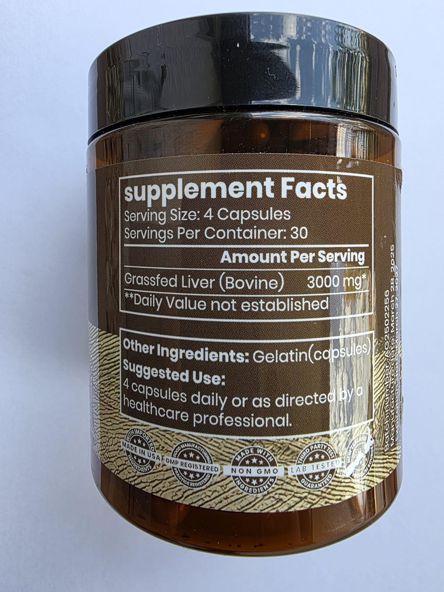 Ancient Diosa Grassfed Beef Liver Plus Supplement 3000mg, 120 Capsules