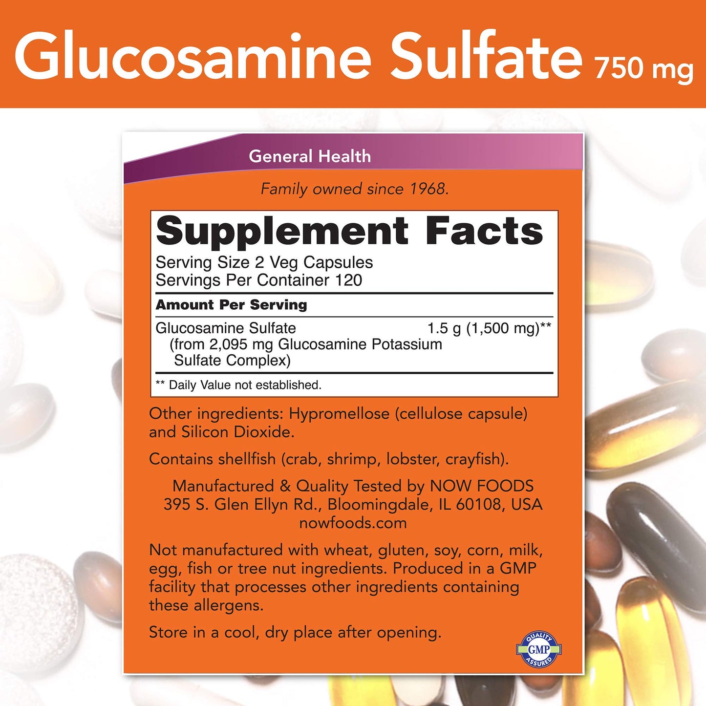 NOW Foods Glucosamine Sulfate 750 mg Capsule, 240 Capsules