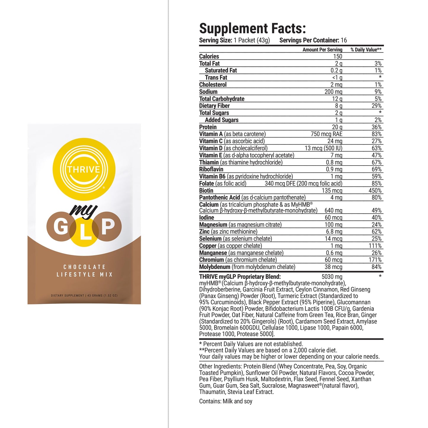 Le-Vel Thrive myGLP Advanced Metabolic & Muscle Support with myHMB®, Berberine, and Probiotics – Vegan-Friendly Protein + Fiber Blend, 24 Packets