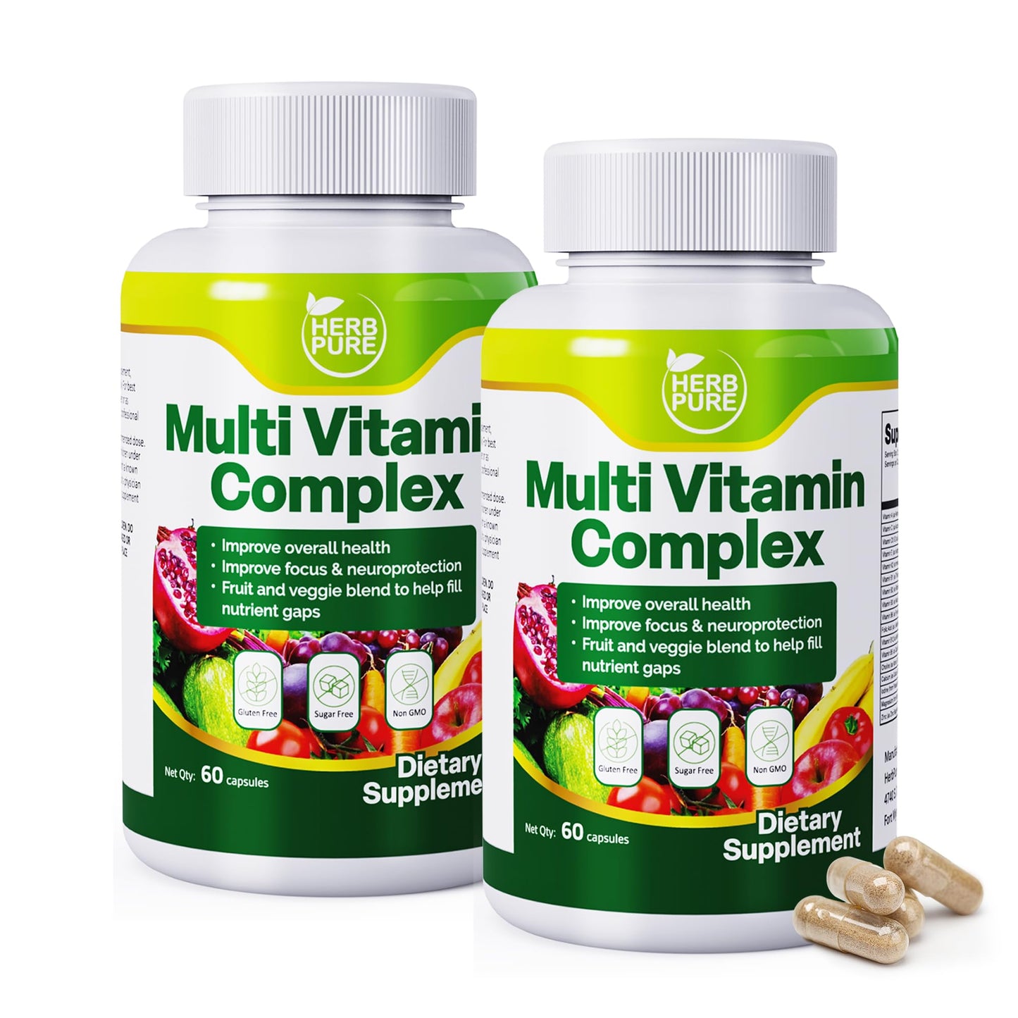 HERB PURE Multi Vitamin Complex Daily Multivitamin for Men and Women Capsules, 120 Count