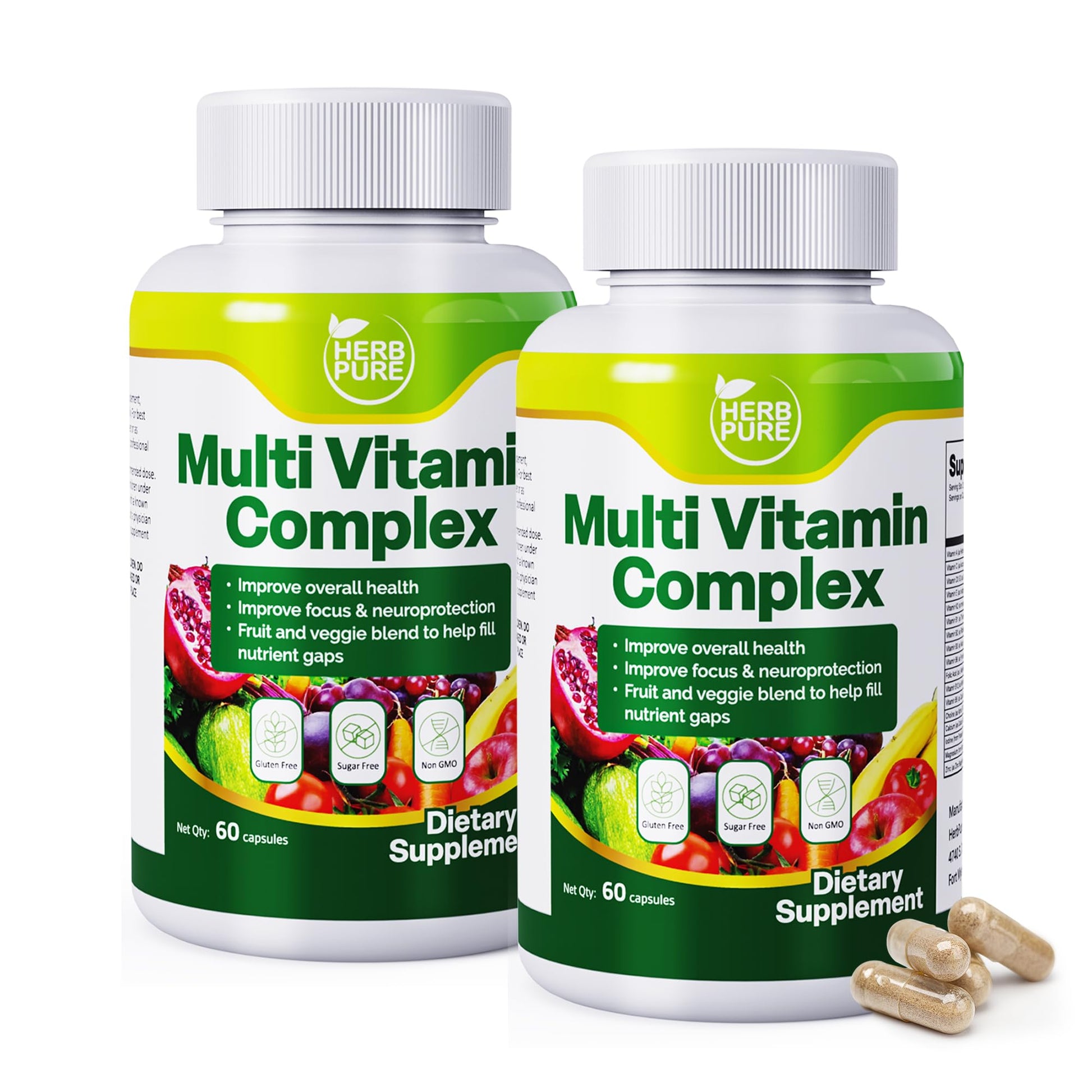 HERB PURE Multi Vitamin Complex Daily Multivitamin for Men and Women Capsules, 120 Count