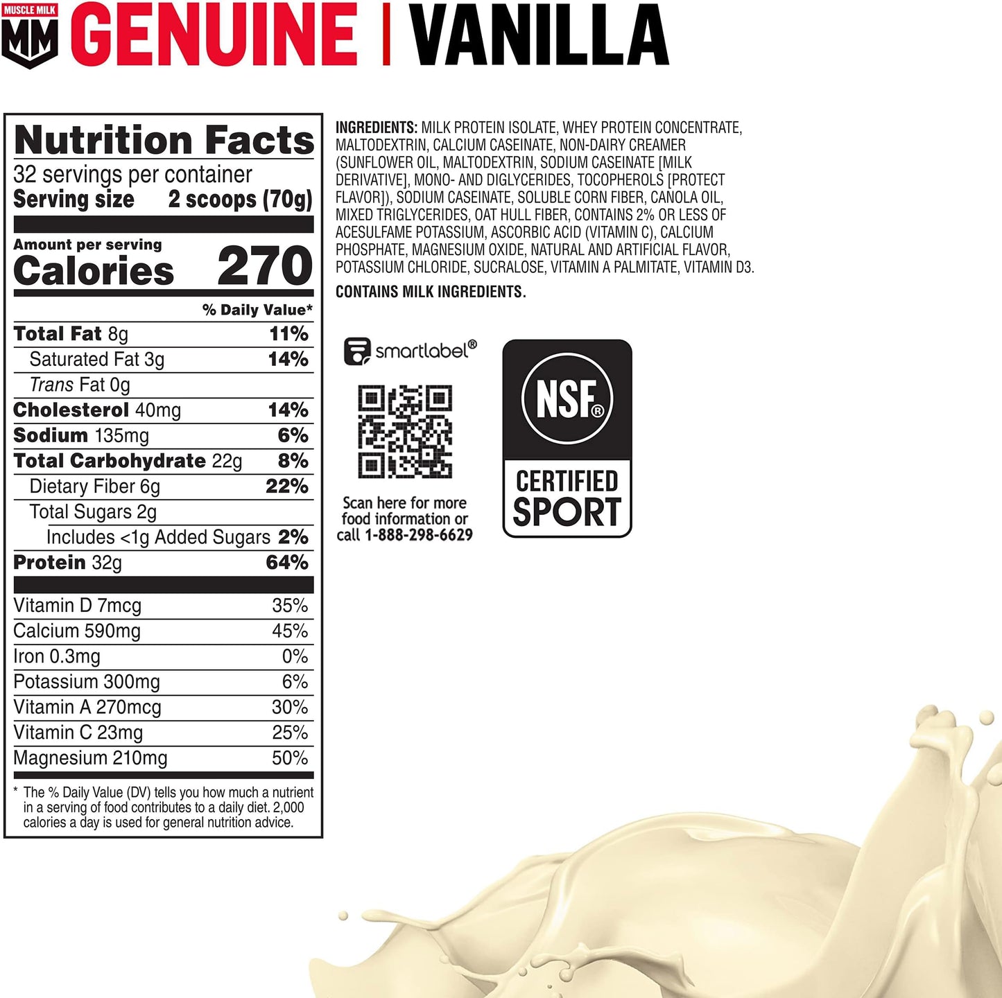 Muscle Milk Genuine Protein Powder, Vanilla Creme, 32g Protein, 4.94 Pound, 32 Servings