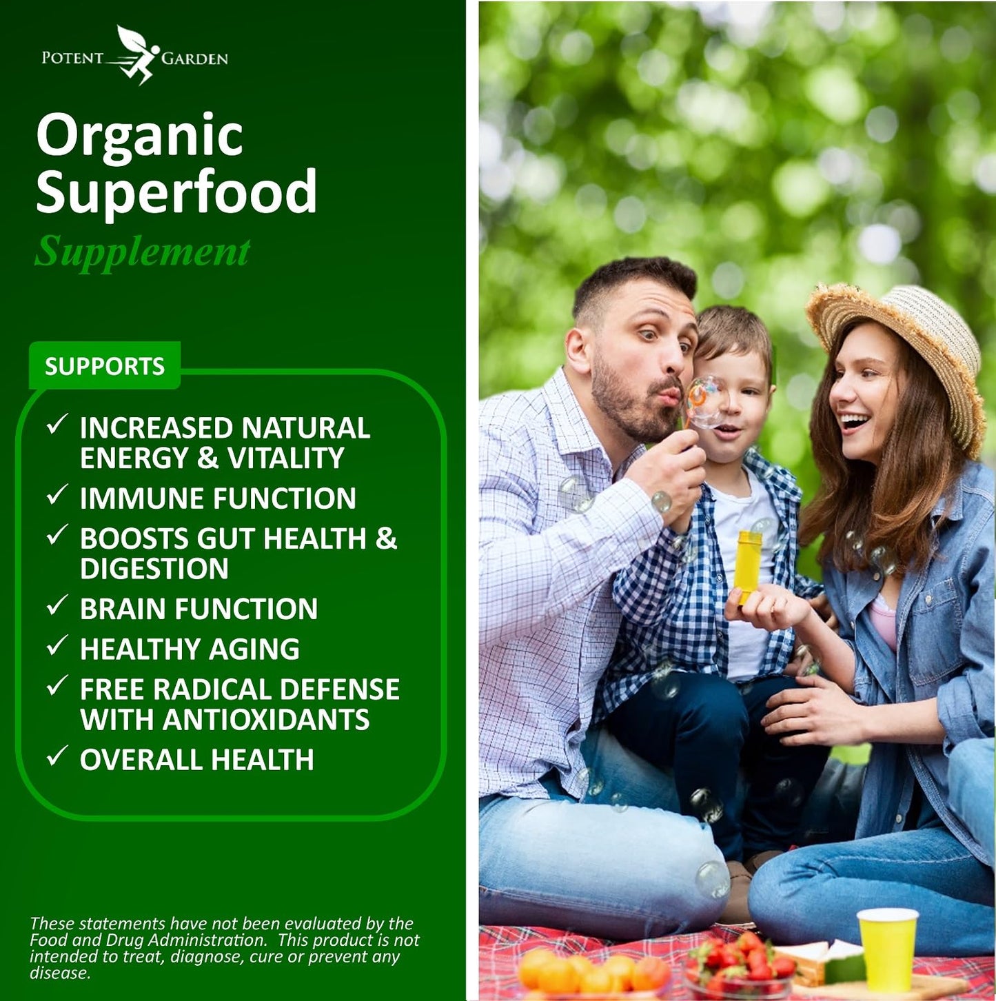 Potent Garden Organic Superfood Greens, Fruit and Veggie Supplement Tablets, 120