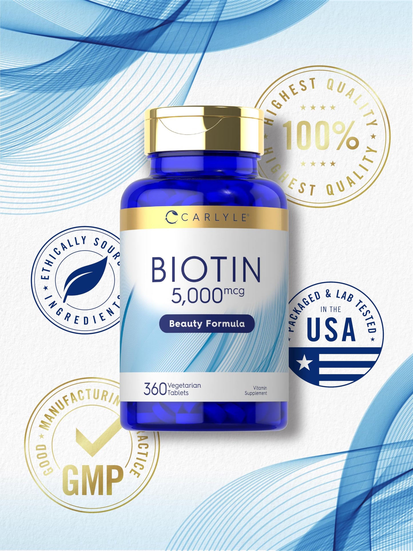 Carlyle Biotin 5000mcg for Hair, Skin, and Nails Tablets 360