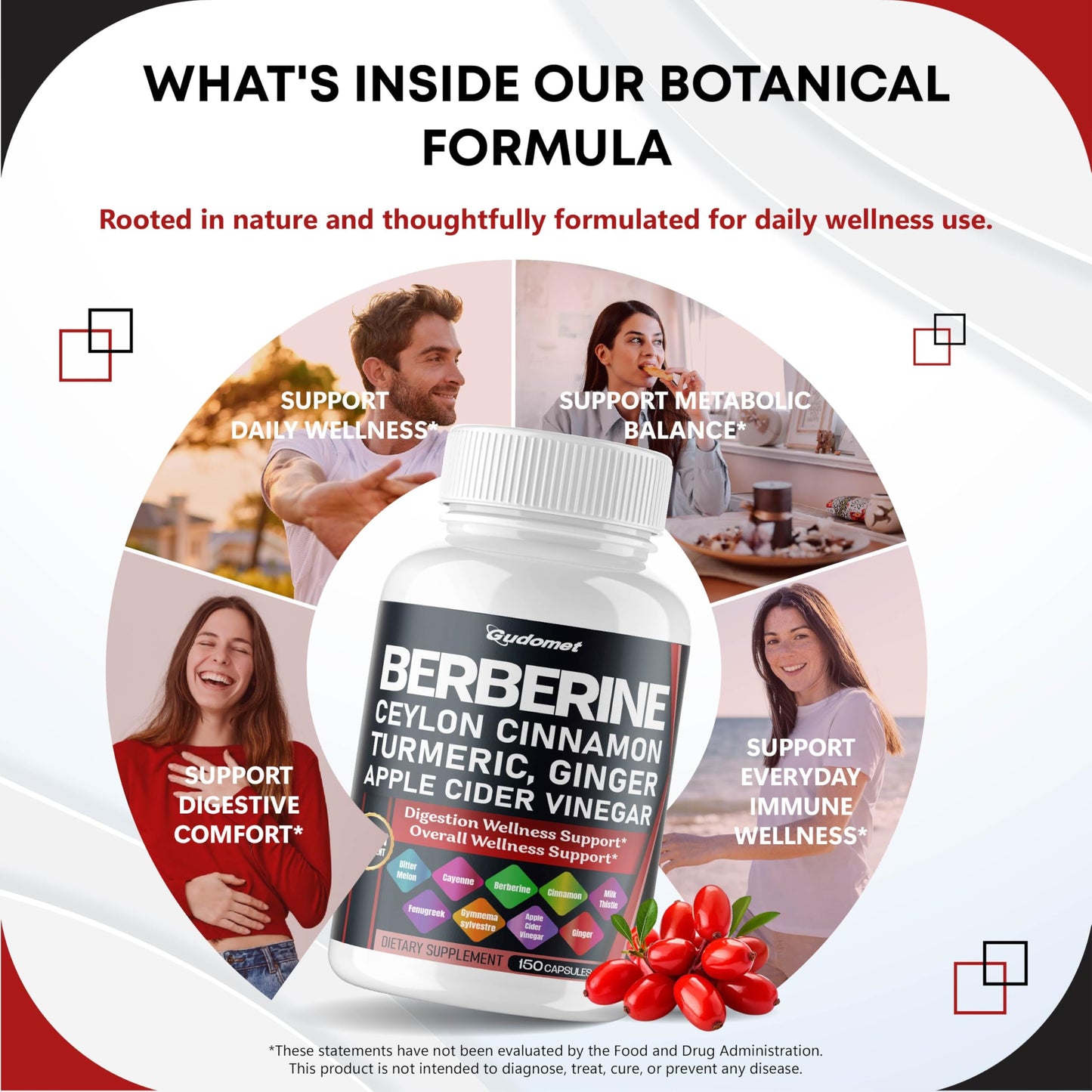 GUDOMET Berberine Ceylon Cinnamon All-in-1 Supplement with Bitter Melon AVG Gymnema sylvestre Turmeric Milk Thistle Licorice Holy Basil Fenugreek Banaba Capsules 150