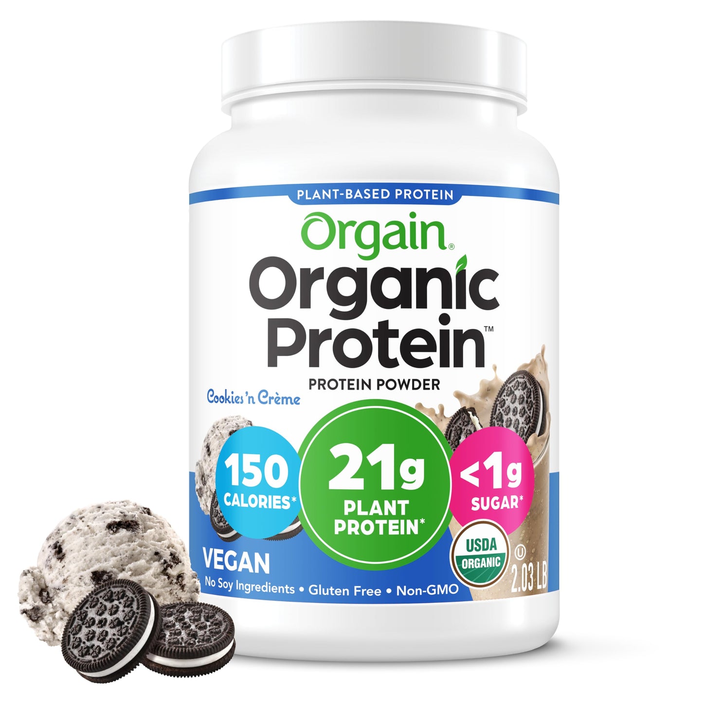 Orgain Organic Vegan 21g Protein Powder Cookies 'N Cream 32.4 Servings