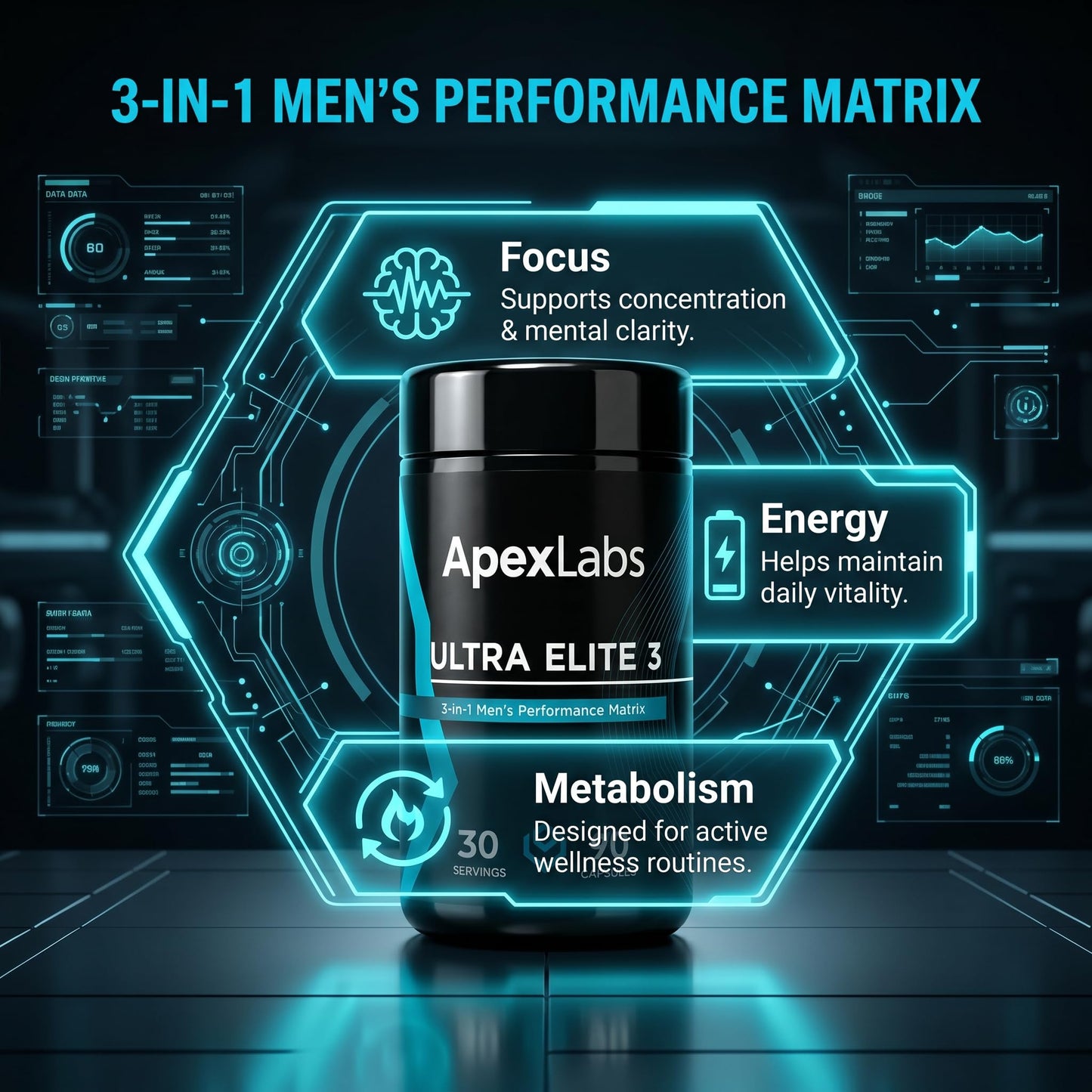 KBKTWOLT ApexLabs Ultra Elite 3 - Advanced Men’s Daily Wellness Formula Capsules, 90 Count