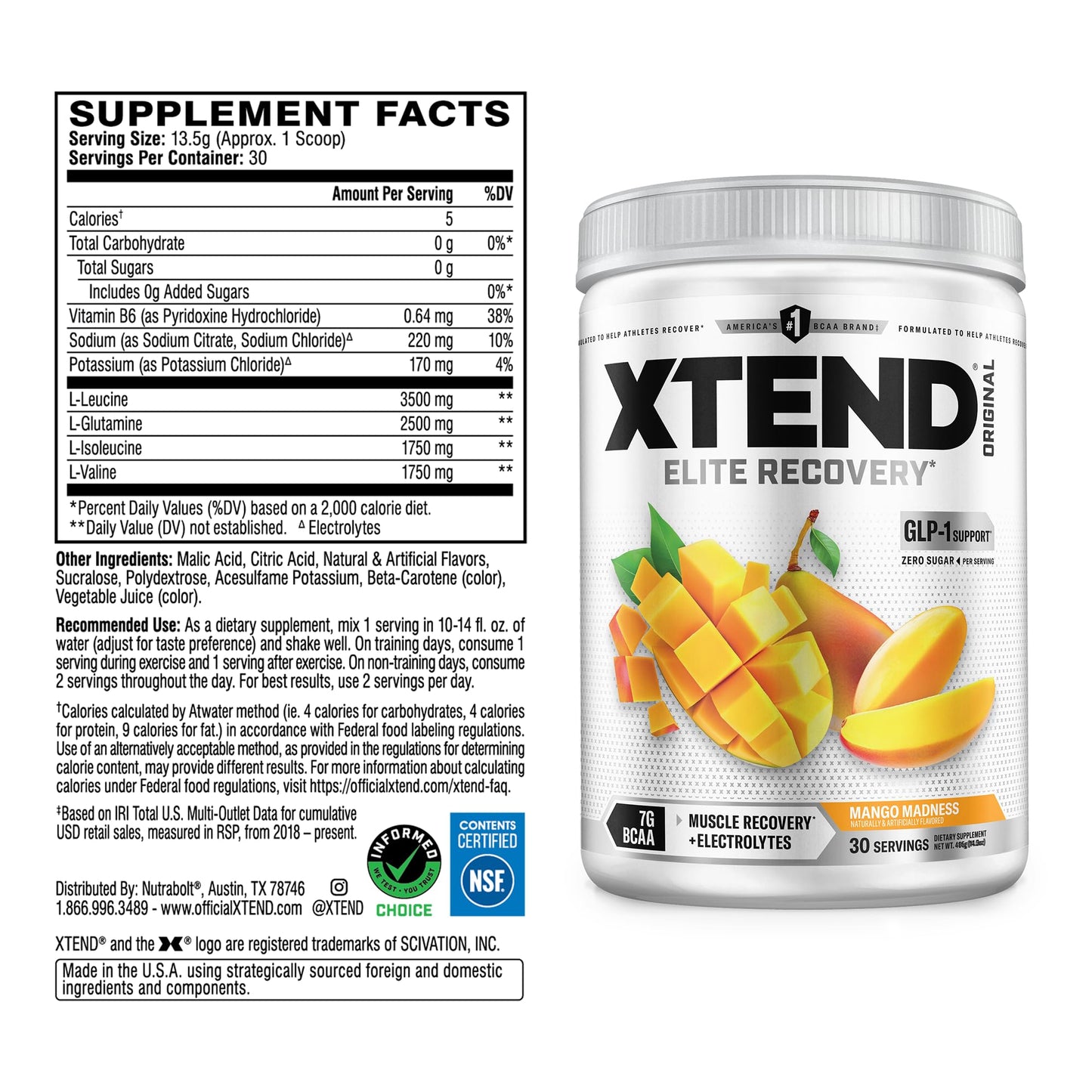 Xtend Original BCAA Powder 13.2 Ounce Mango Madness