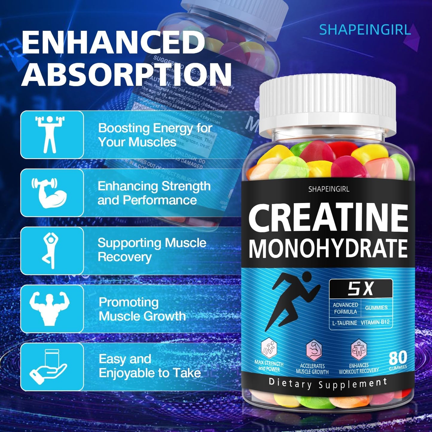 SHAPEINGIRL Creatine Monohydrate Gummies Gummy 160 Count