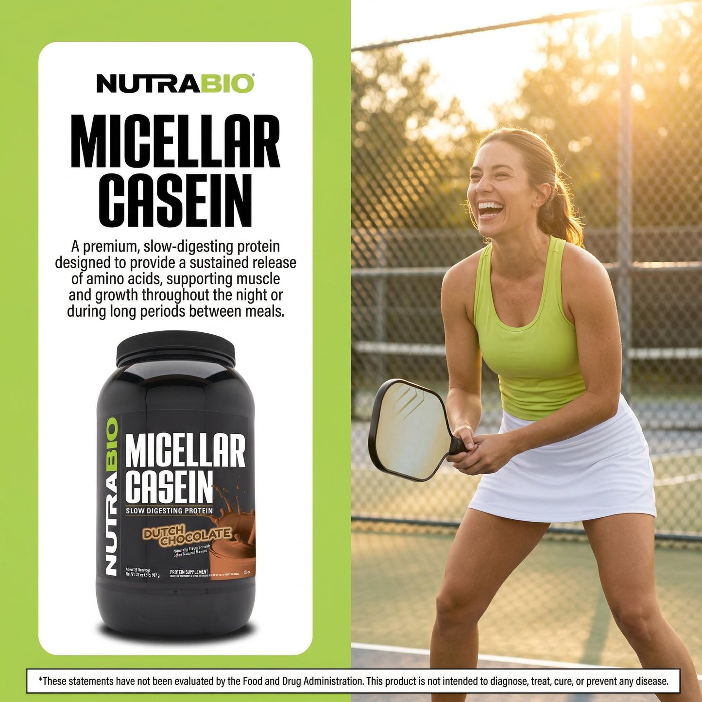 NutraBio Micellar Casein Protein Powder, 2 lb, Chocolate