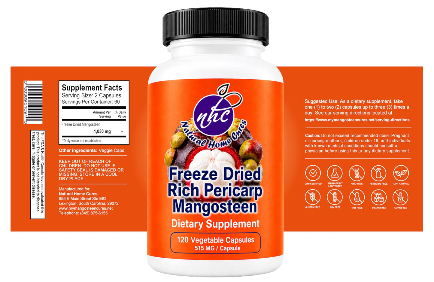 Natural Home Cures Mangosteen Pericarp Capsules, 240