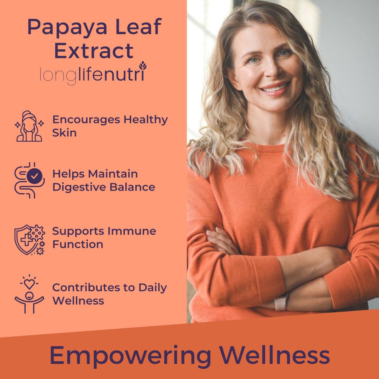 LongLifeNutri Papaya Leaf Extract Supplement 1,200mg per Serving Capsules 240