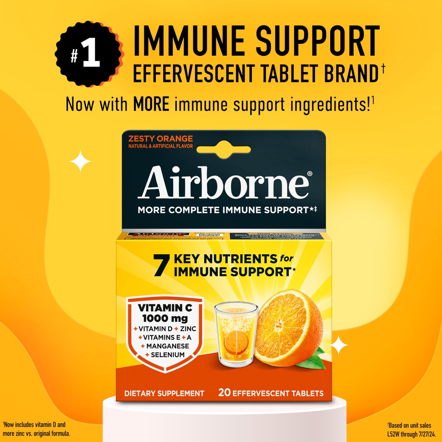 Airborne 1000mg Vitamin C with Zinc Tablets, 20 Count