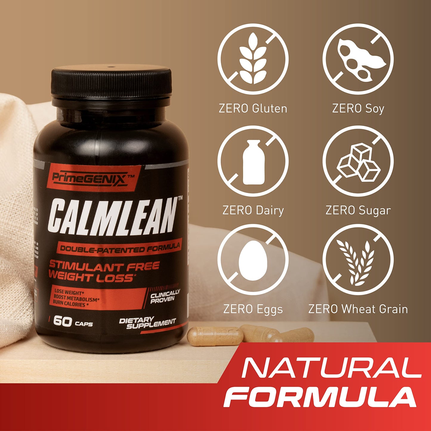PrimeGENIX CalmLean Stimulant-Free Fat Burner Capsule, 60 Count