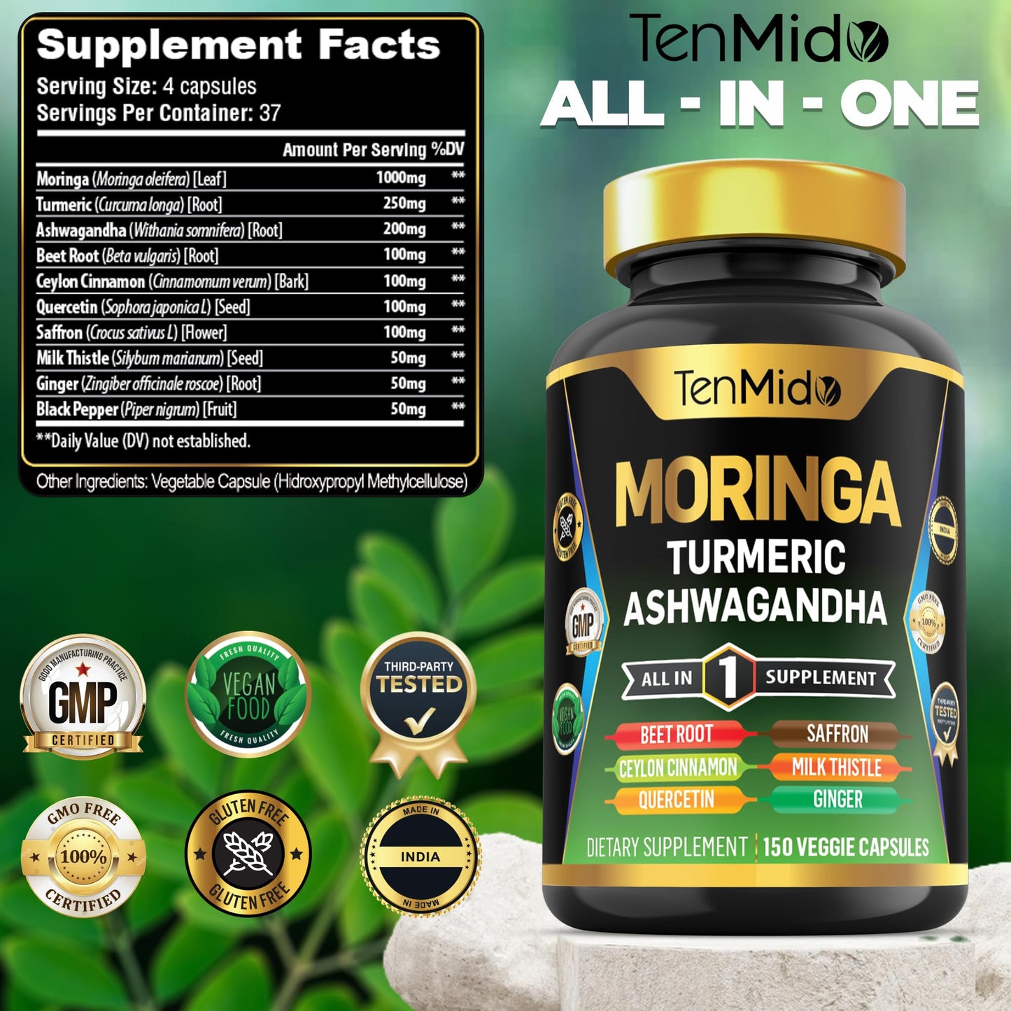 Tenmido Moringa Oleifera Supplement Capsule 150 Count