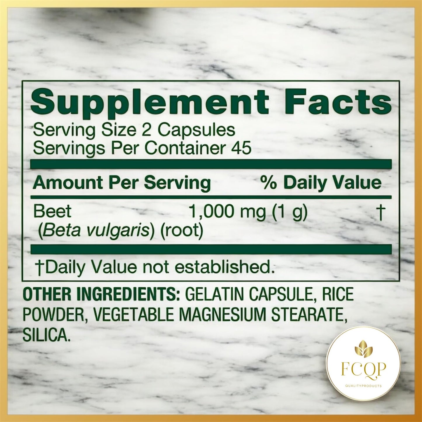 FCQP Beet Root Supplement 1000mg Tablets, 90 Count