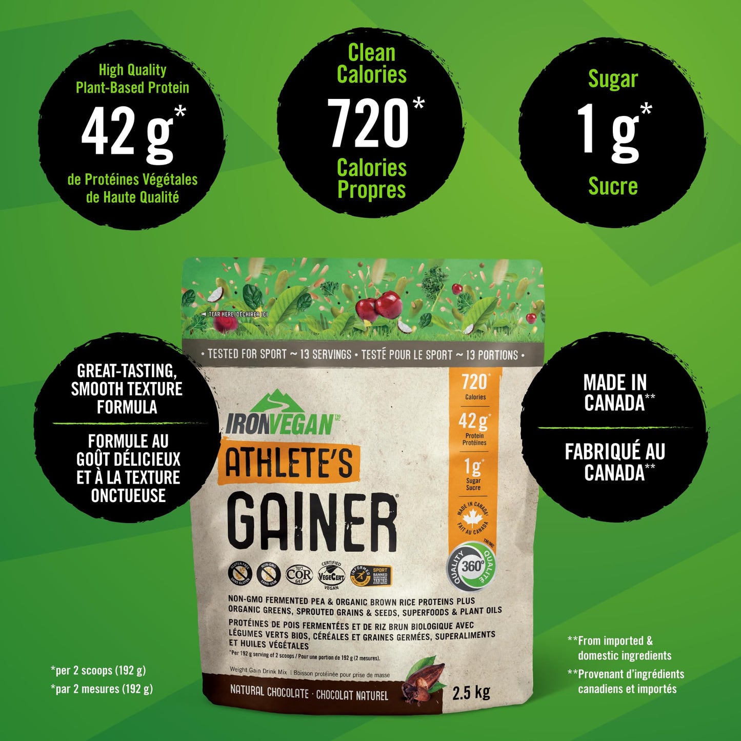 IRONVEGAN Gainer Chocolate Protein Powder, 5.51 Pound
