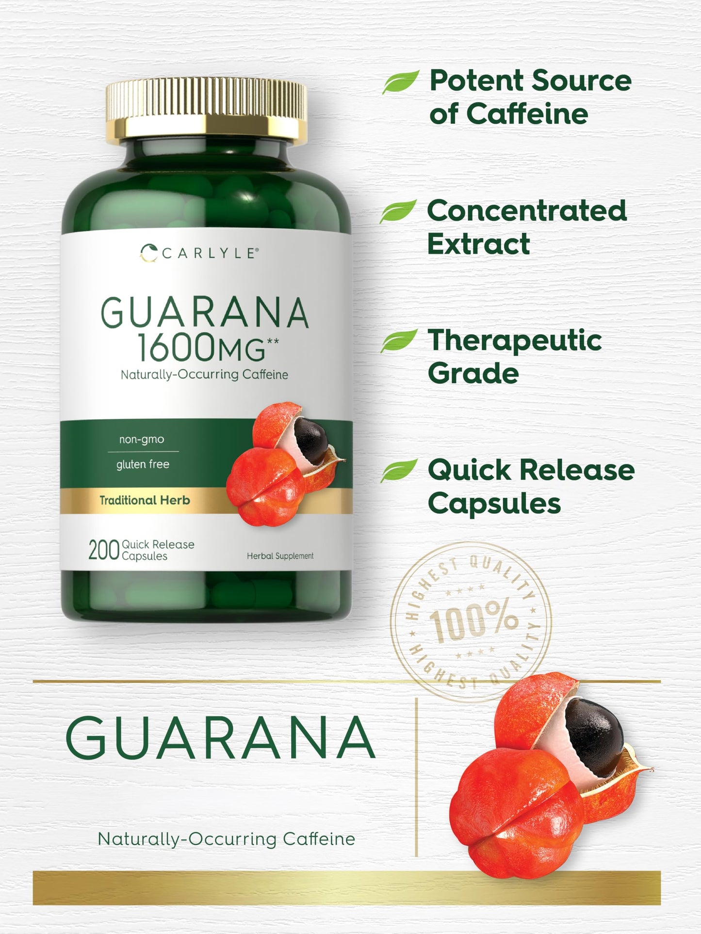 Carlyle Guarana Extract Capsules 200 Count