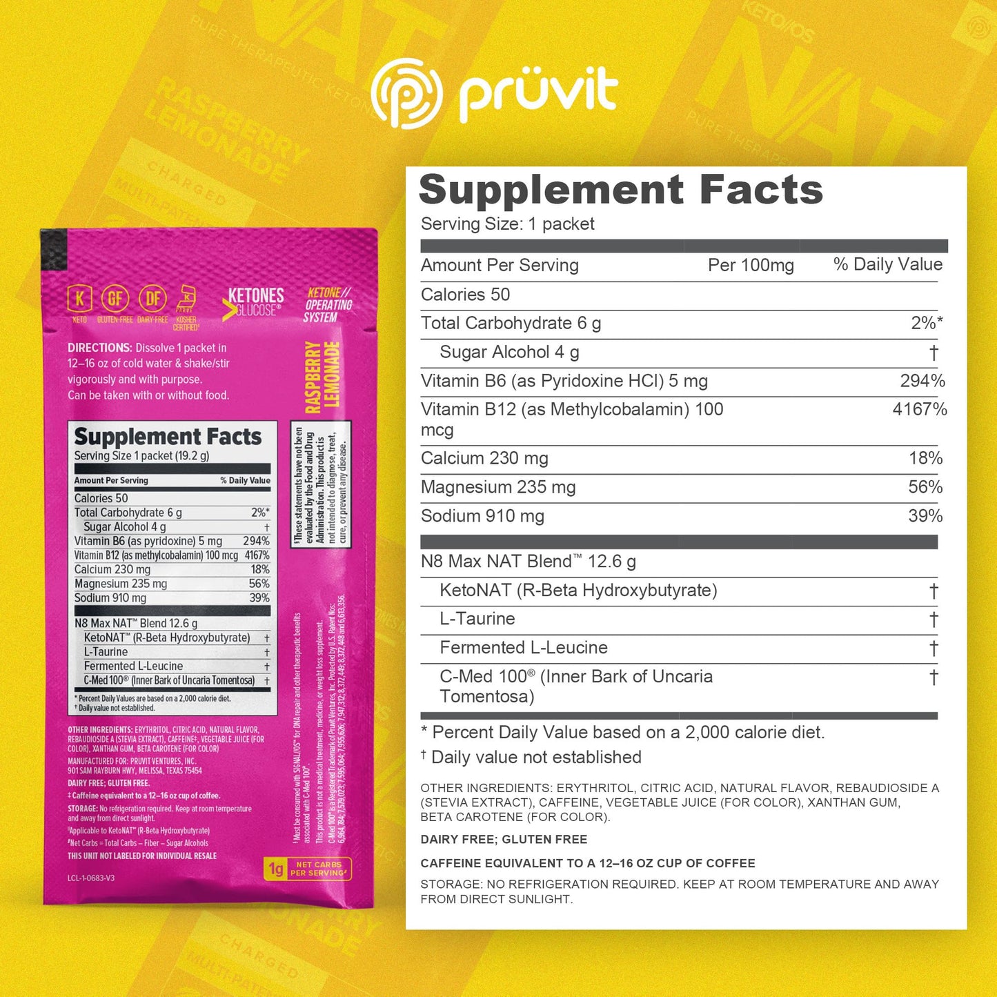 PRÜVIT Keto//OS NAT Raspberry Lemonade Charged Powder 13.5 Ounce