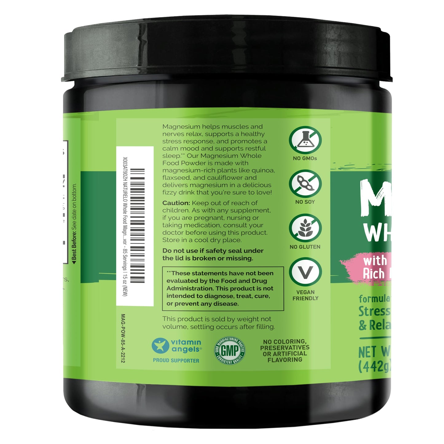NATURELO Magnesium Powder 31.2 oz (Pack of 2)