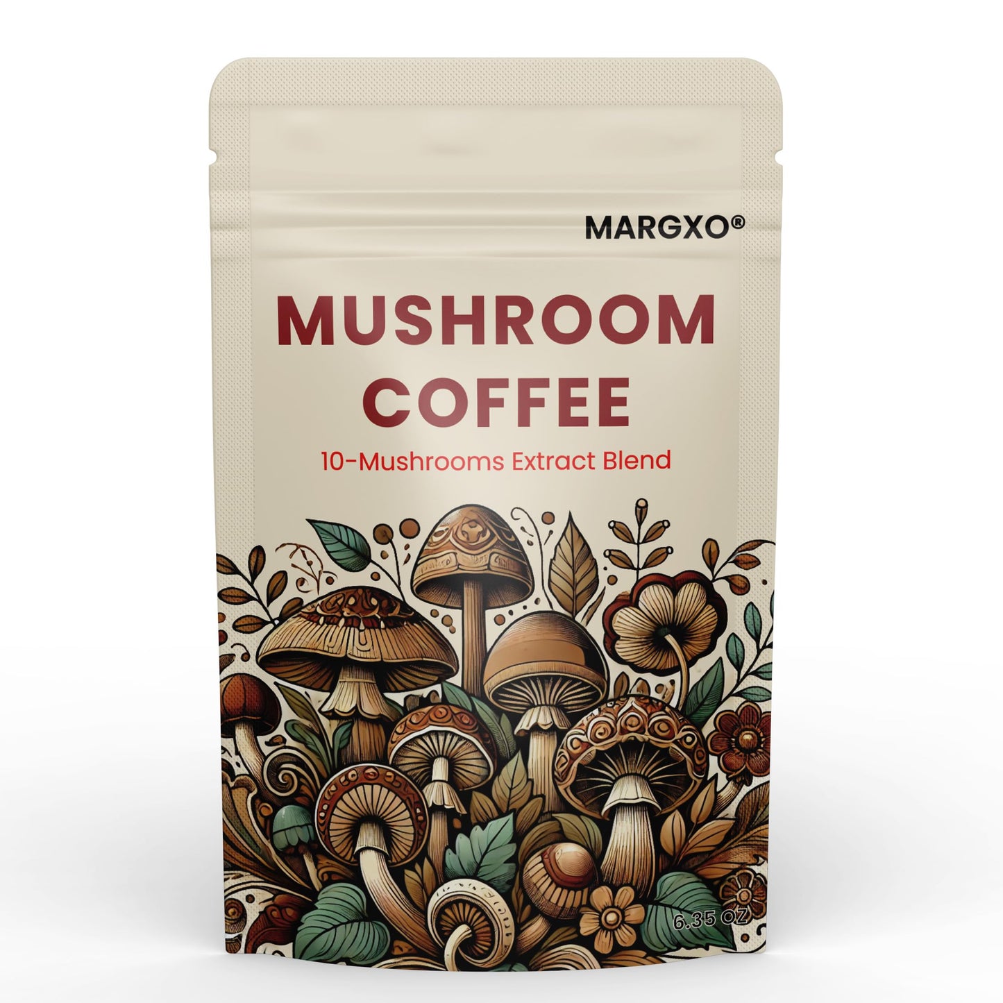 MARGXO Mushroom Coffee 10-Mushrooms Extract Blend Powder 6.35 oz