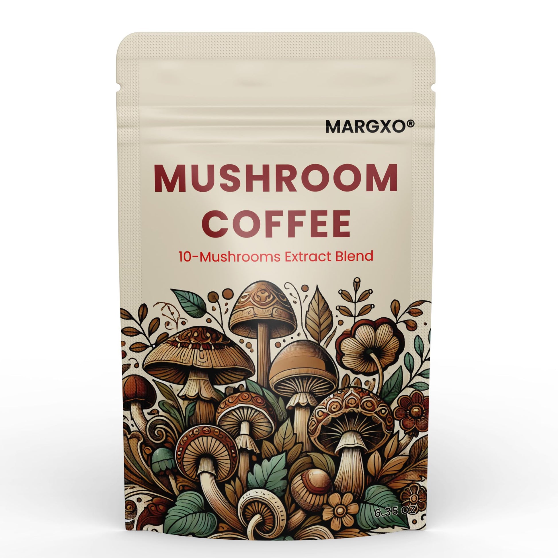 MARGXO Mushroom Coffee 10-Mushrooms Extract Blend Powder 6.35 oz