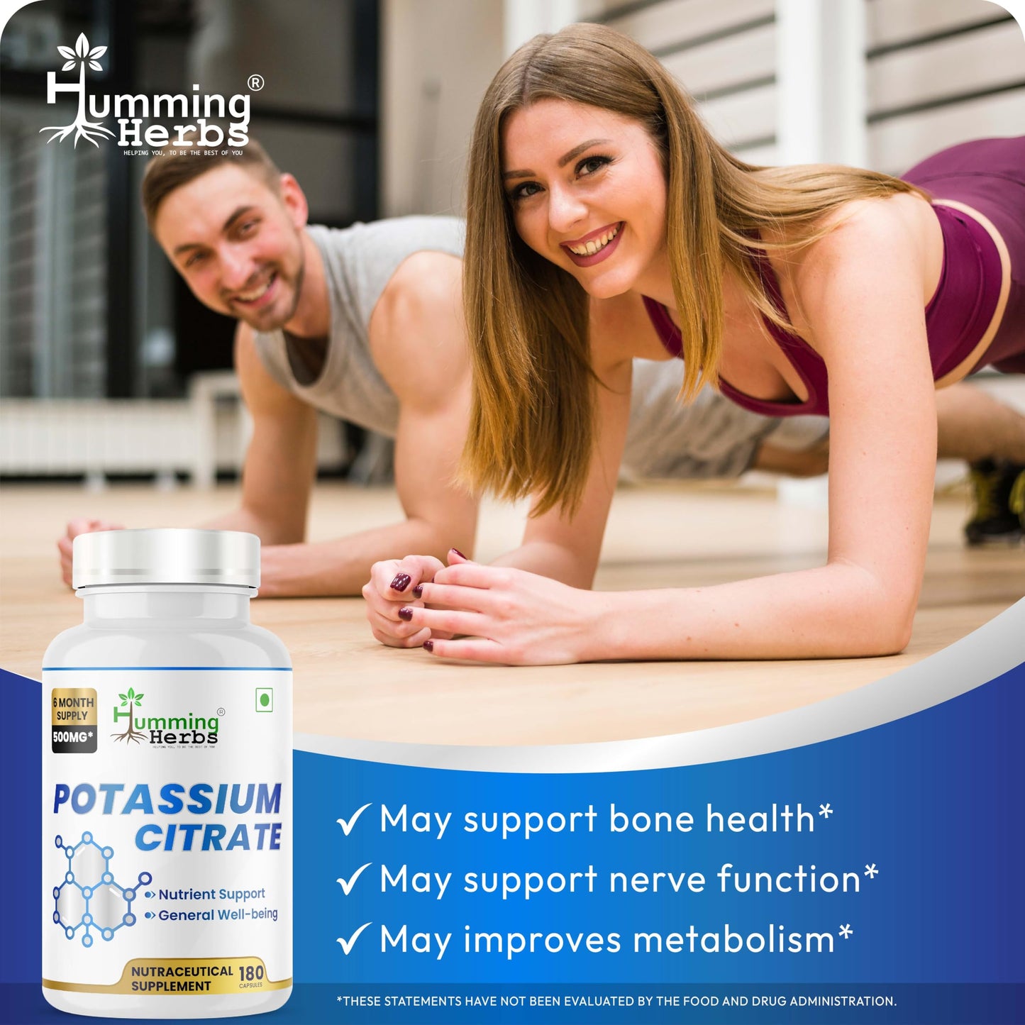 Humming Herbs Potassium Citrate 500mg, 180 Capsules