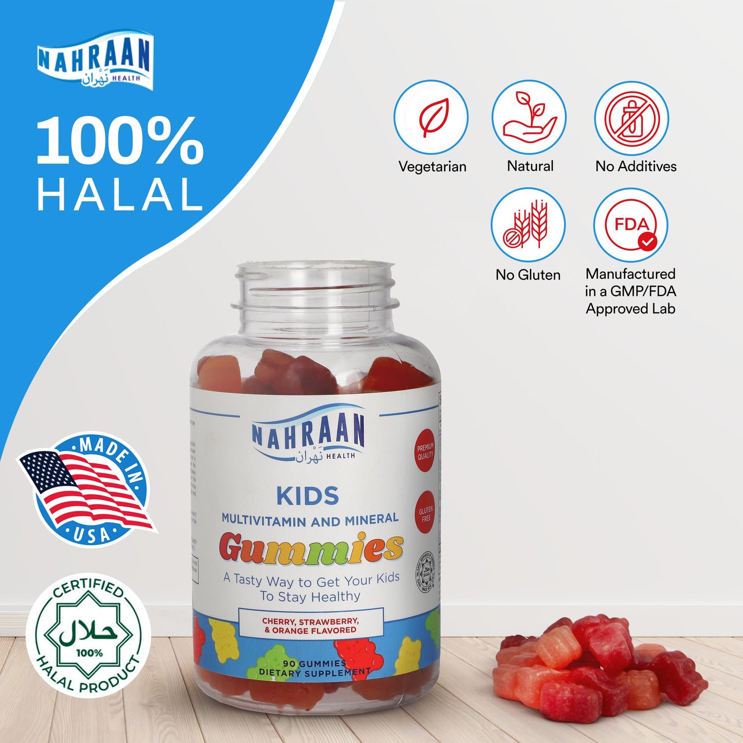 NAHRAAN HEALTH Halal Multivitamins for Kids Gummies 90 Count