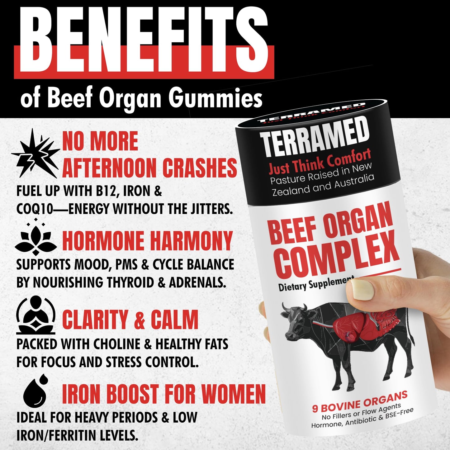 Terramed Just Think Comfort Beef Liver Supplement Gummies, 60 Count