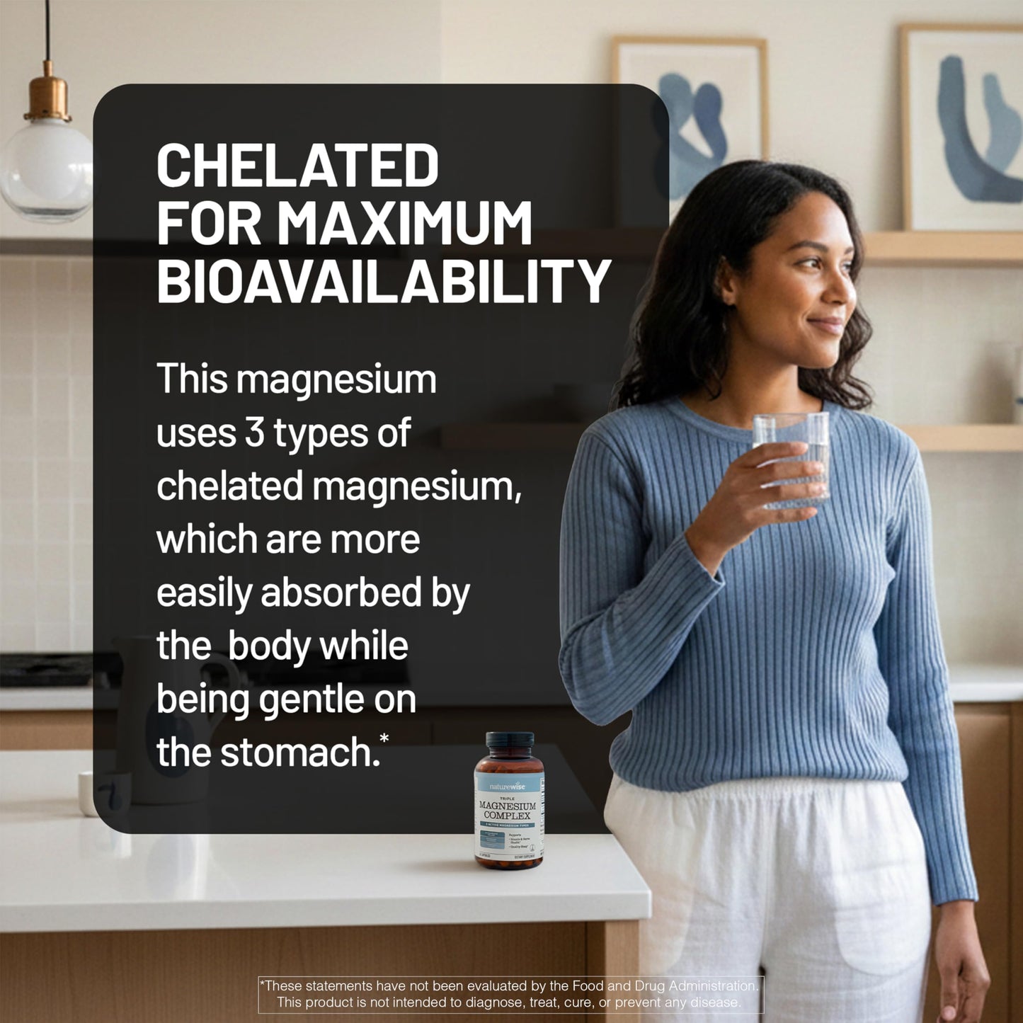 NatureWise Triple Magnesium Complex Capsules, Chelated High Absorption Magnesium Glycinate + Malate + Citrate, 90 Count