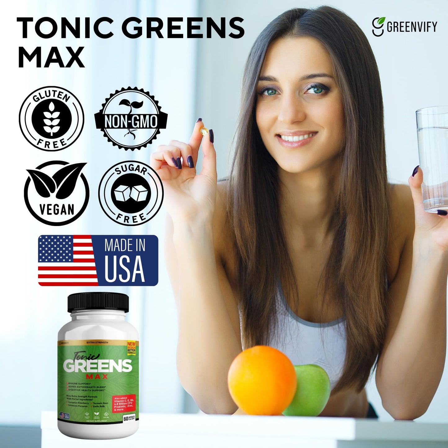 GREENVIFY Tonic Greens Max Immune Support Supplement Capsules, 60 Capsules