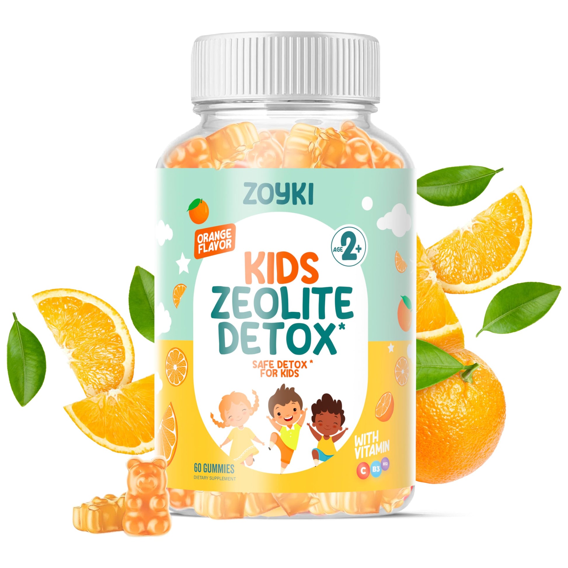 Zoyki Zeolite Detox Gummies for Kids - Orange Flavor, Vegan, Non-GMO Gluten-Free - 60 Gummies
