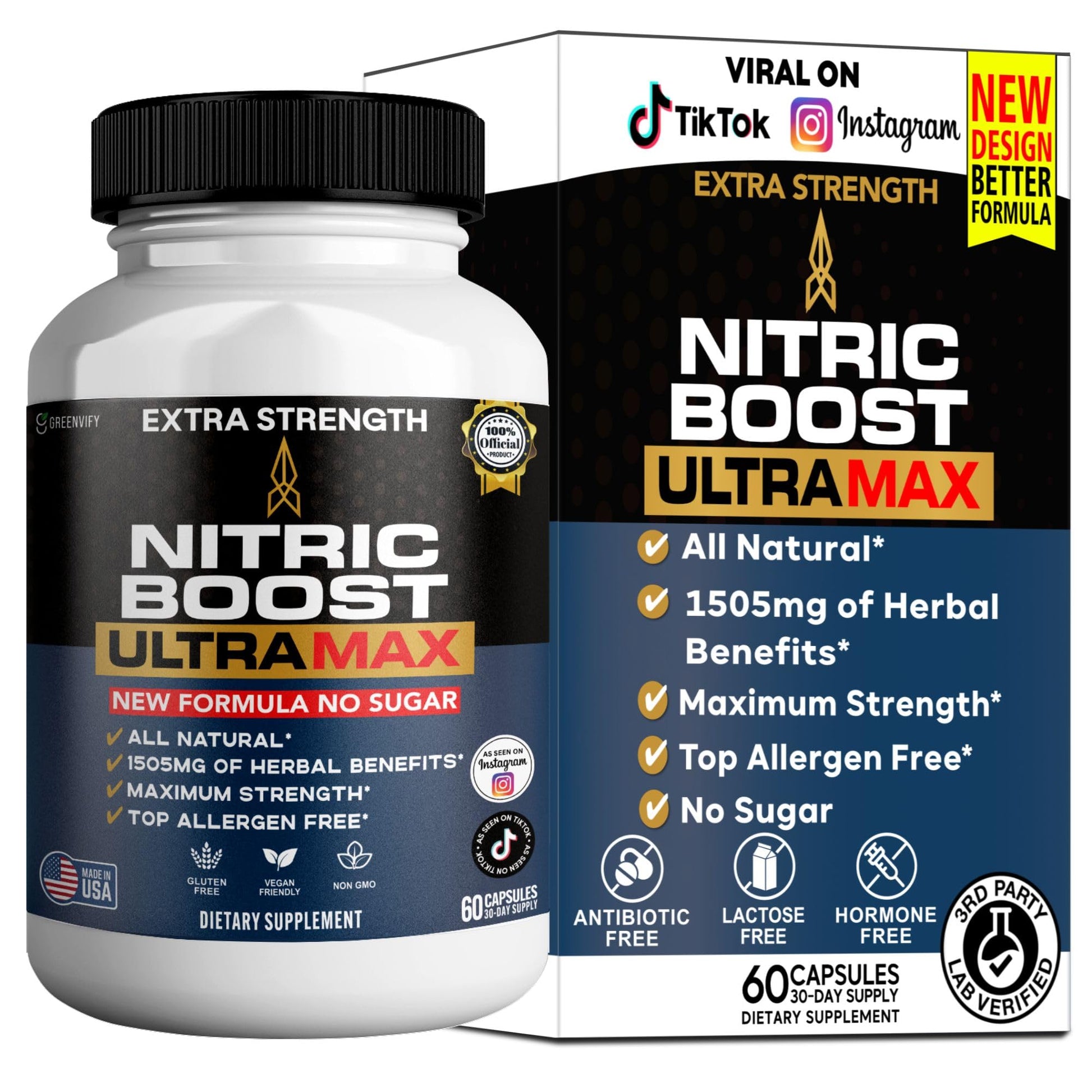 GREENVIFY Nitric Boost UltraMax Extra Strength Maca Root Complex Herbal Blend Capsules, 60 Count