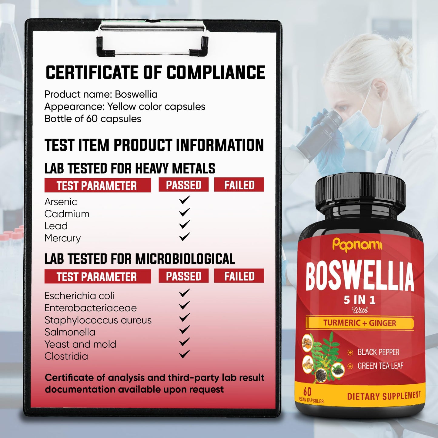 Papnami Organic Boswellia Serrata Extract Capsules with Turmeric, Ginger, Black Pepper & Green Tea, 60 Capsules
