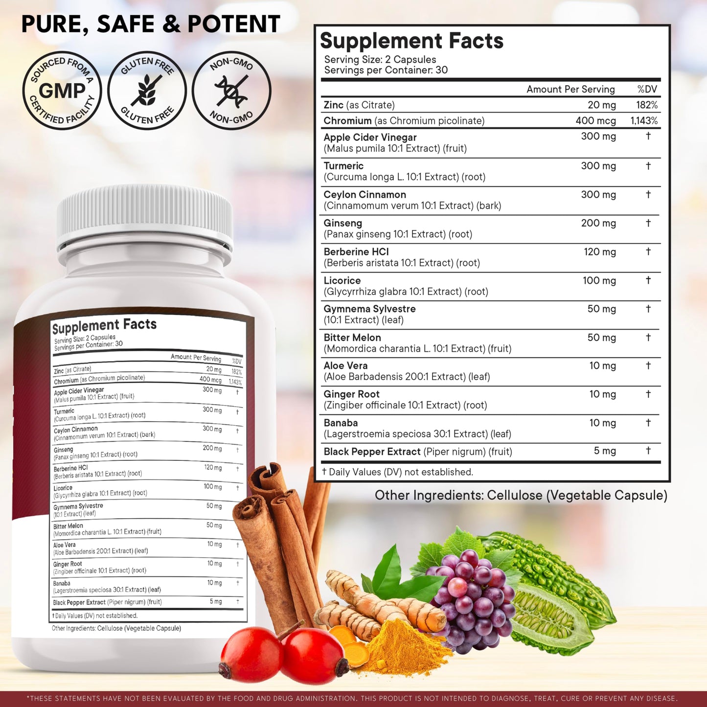 New Age Berberine HCL Plus Ceylon Cinnamon Turmeric Licorice Extract, Gymnema Sylvestre, Apple Cider Vinegar, Berberine HCI Root Supplements Capsules, 180 Count