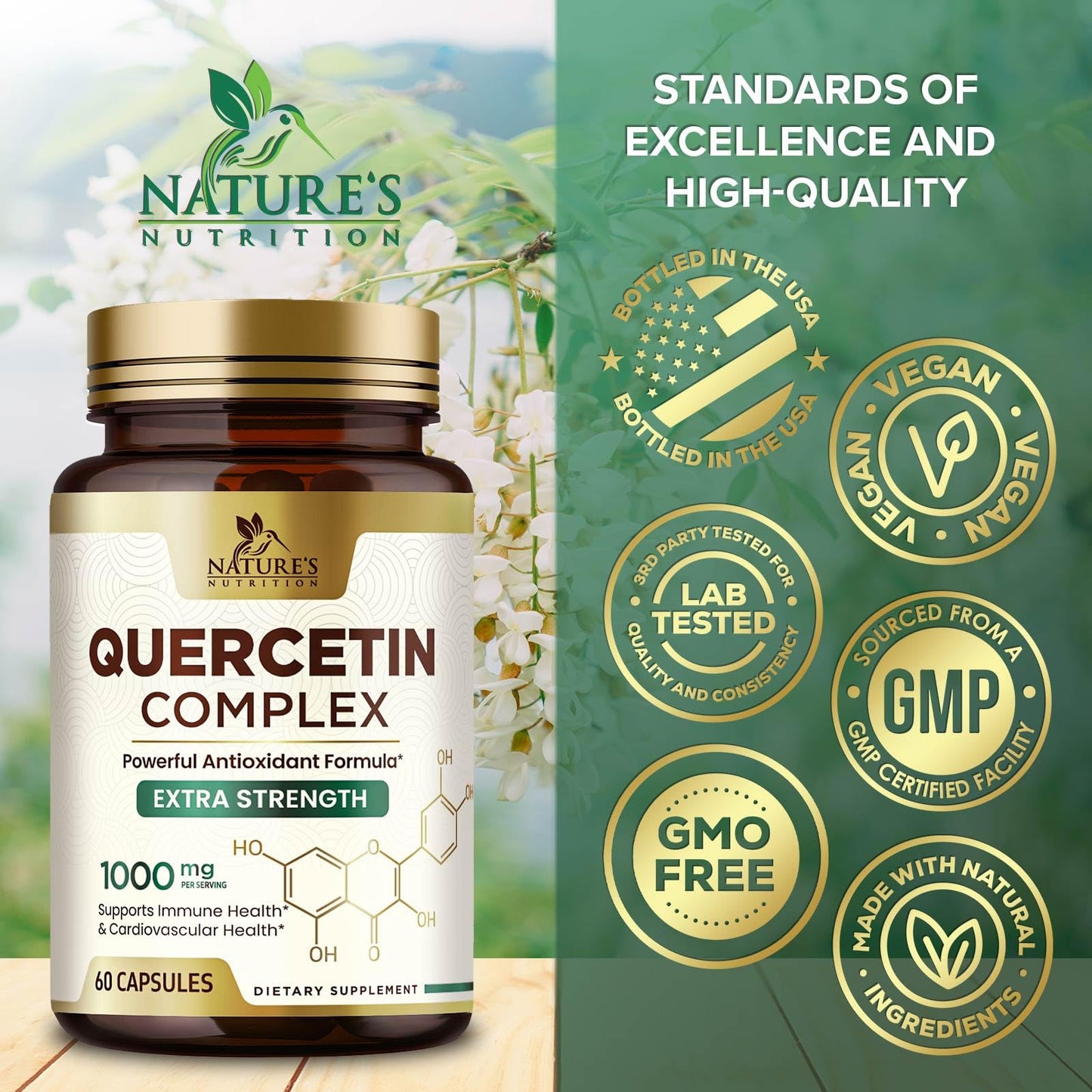 Nature's Nutrition Quercetin Dihydrate 1000mg Capsule, 60 Veggie Capsules