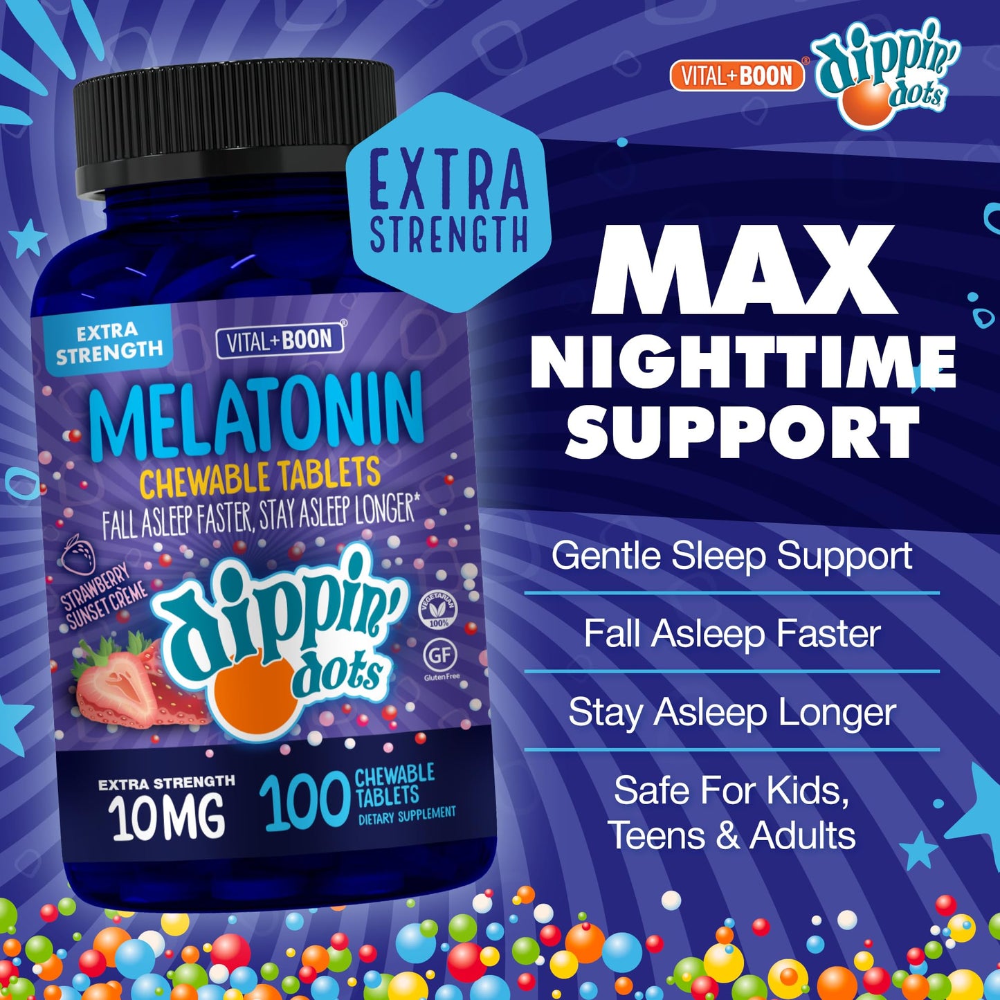 Vital+Boon Dippin' Dots Melatonin Chewable Tablets, 100 Count