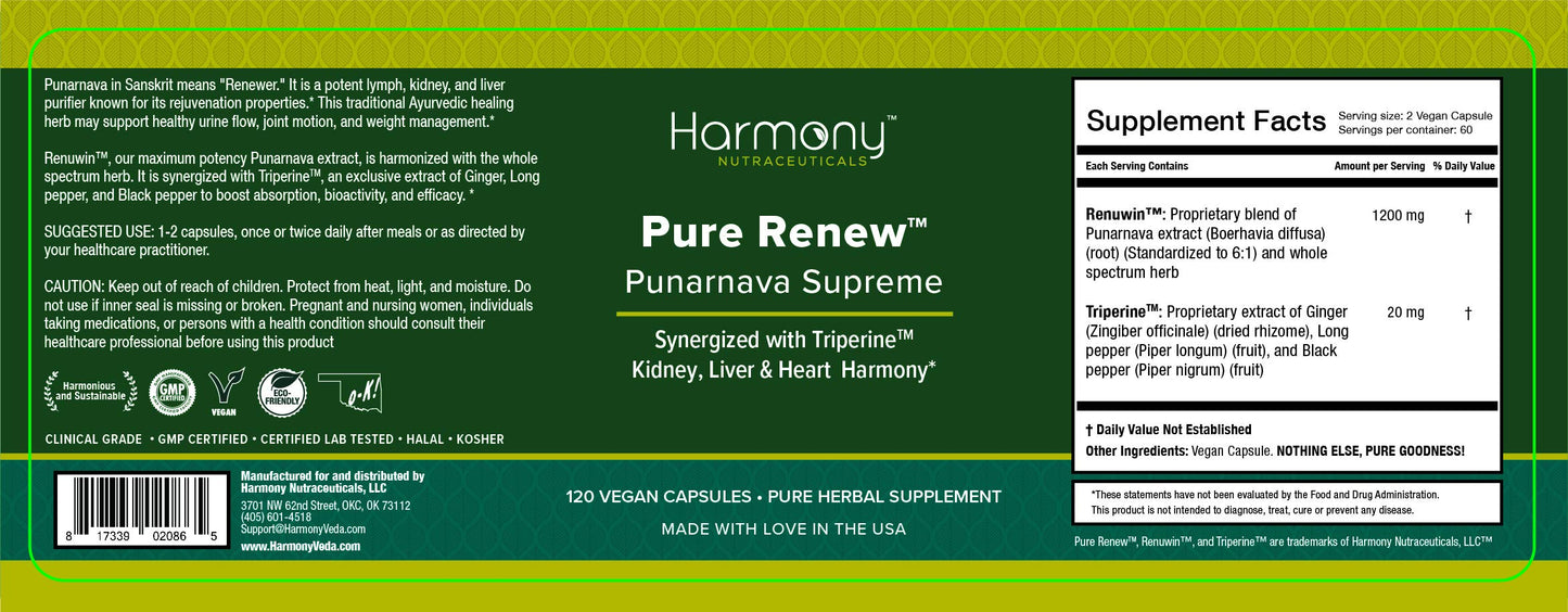 Harmony Nutraceuticals Punarnava Supreme - Heart, Liver and Kidney Harmony Capsules 120 Count