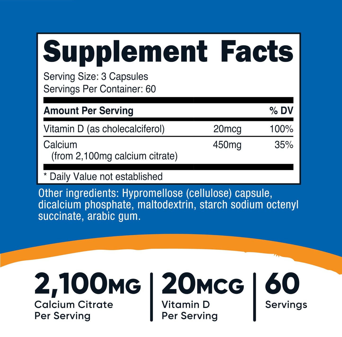 Nutricost Calcium Citrate + Vitamin D Supplement Capsule 180 Count